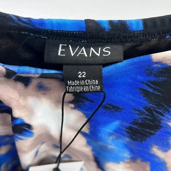 NWT Evans Blue Wave Print Tiered Tankini Swim Top Women’s Size 22 Bathing Bra - Picture 6 of 17